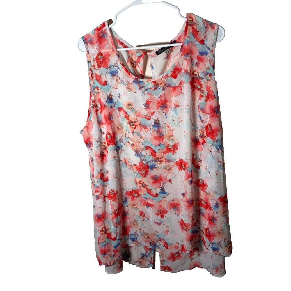 Rose & Olive Blouse Women's 3X Tie Dye Floral Sleeveless Round Neck Shirt